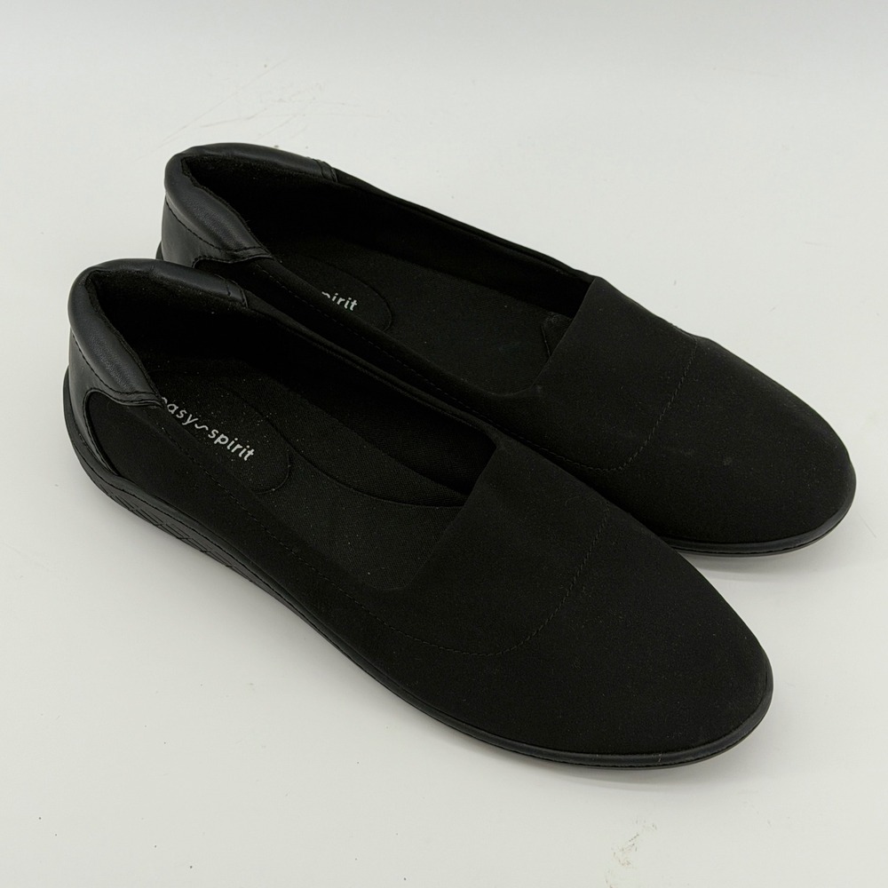 Easy Spirit SEGIFT2 Women Black Slip On Comfort Flats Shoes Size 10.5W Wide
